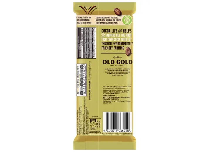 Cadbury Old Gold Dark Chocolate 70% Cocoa 180g - Image 3