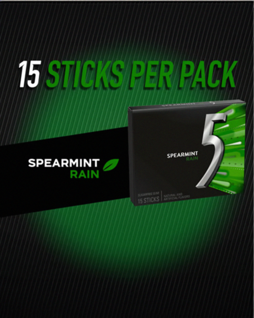 5 Gum Spearmint Rain Sugarfree Chewing Gum - 15-Stick Pack - Image 4